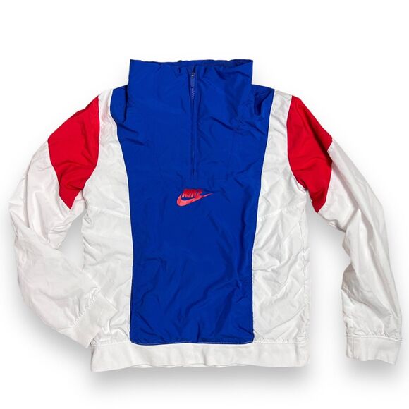 Nike Jacket Kids XL 1/4 Zip White Blue Swoosh Sporty USA Activewear Lightweight - Picture 12 of 12